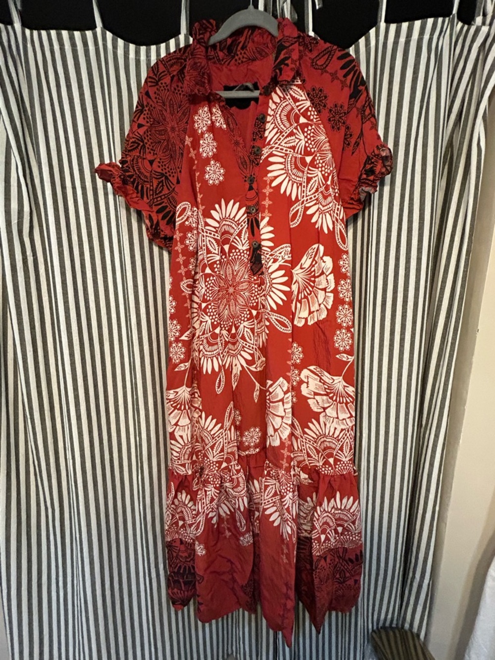 Anthropologie Red Floral Bohemian Maxi Dress